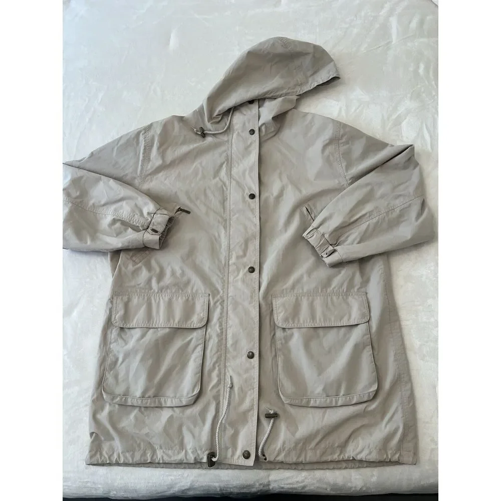 Eddie Bauer Womens Gray Zip Up Hooded Chore‎ Jacket Utility Size Medium